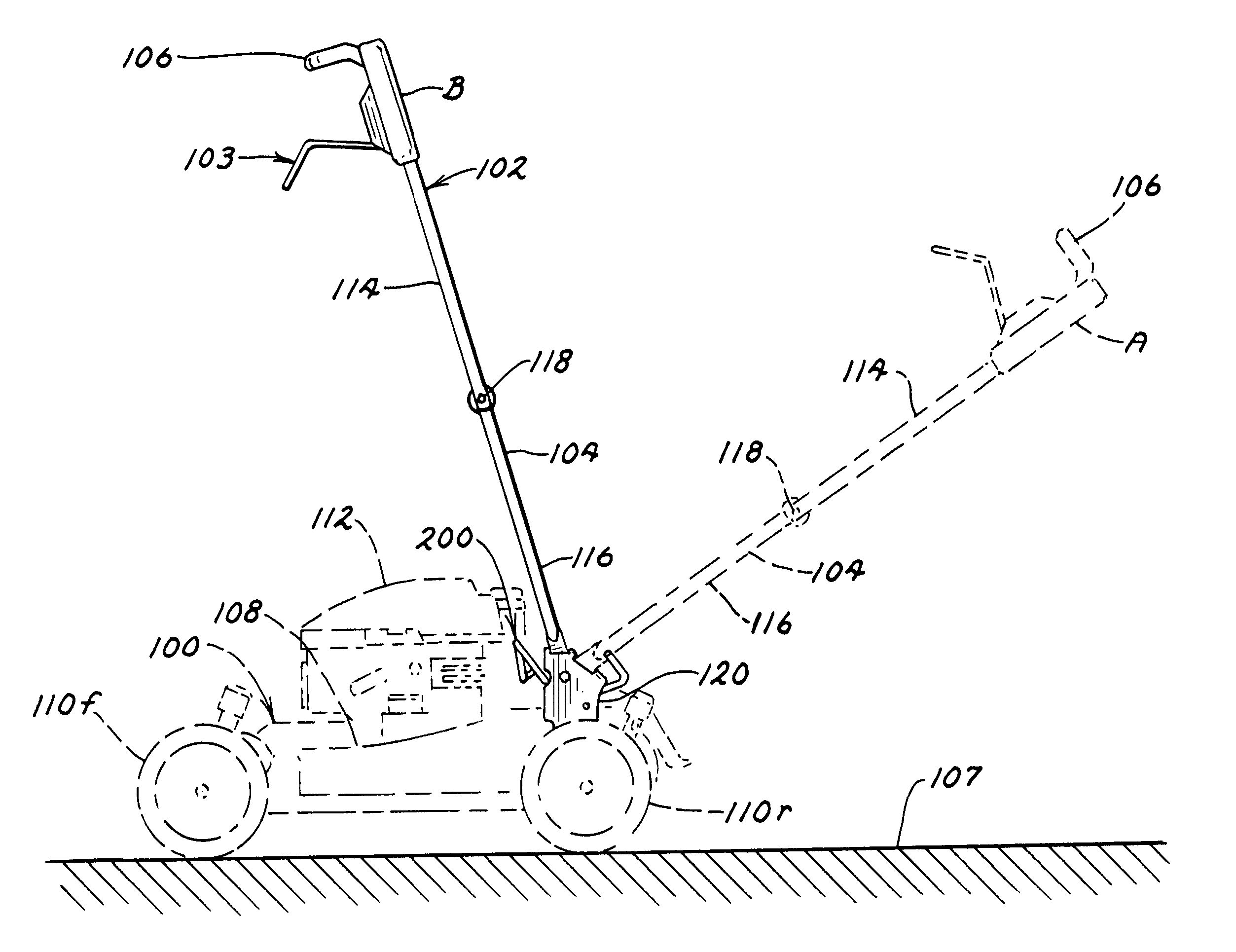 Walk-behind implement and handle assembly release apparatus for use with same