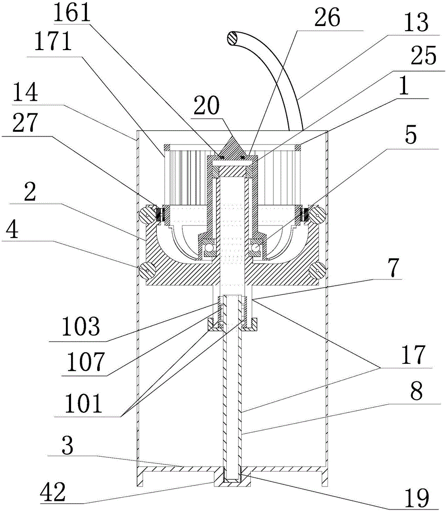 Magnet hook connection self-locking lifting side shaft prismatic barrel rotary mop jet flow cleaning and spin-drying device