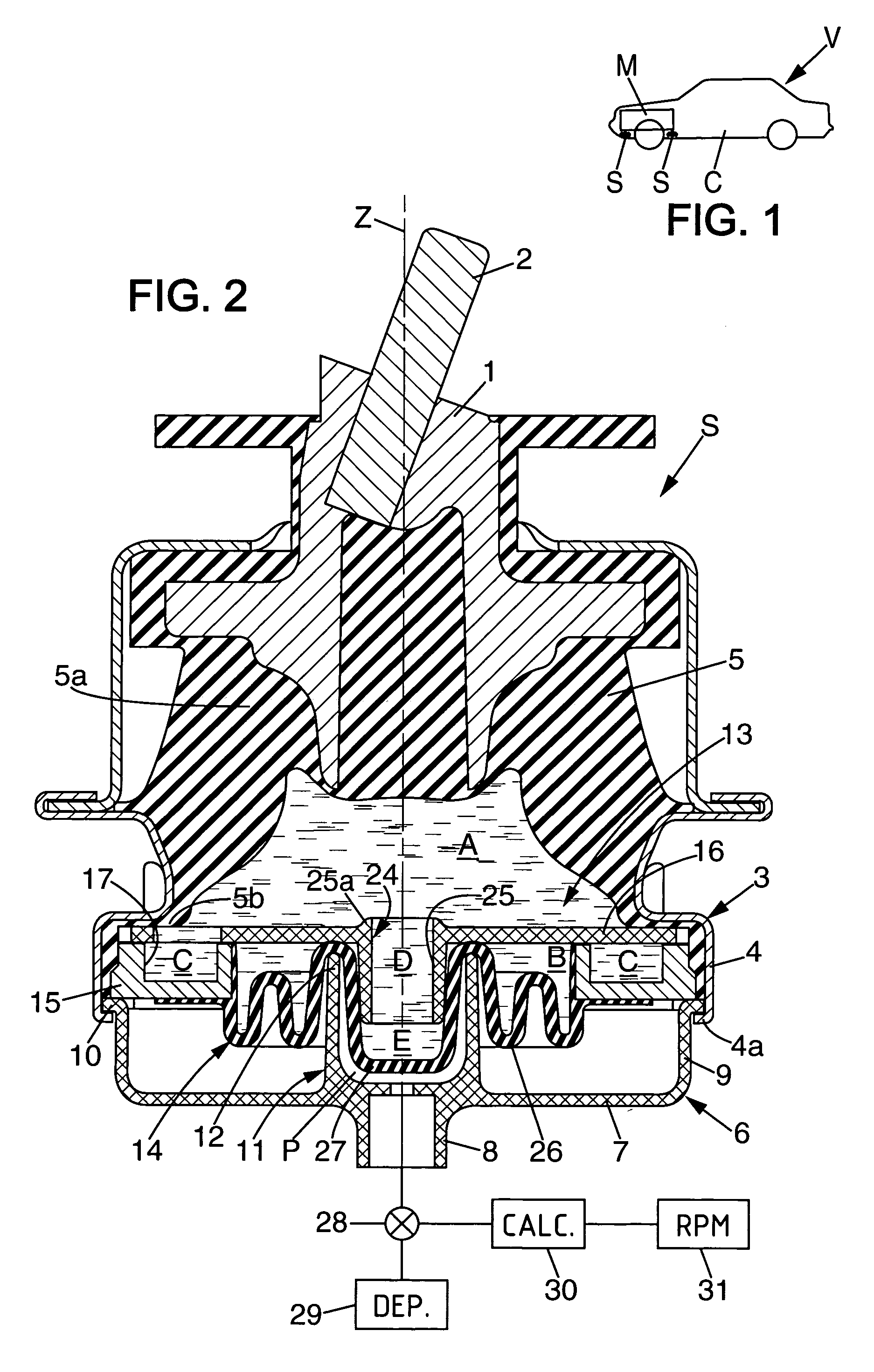 Pneumatically-controlled hydraulic vibration-damping support