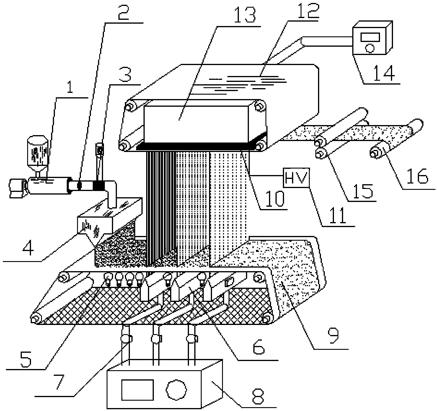 Metal mesh belt type electrostatic melt spinning device and technique