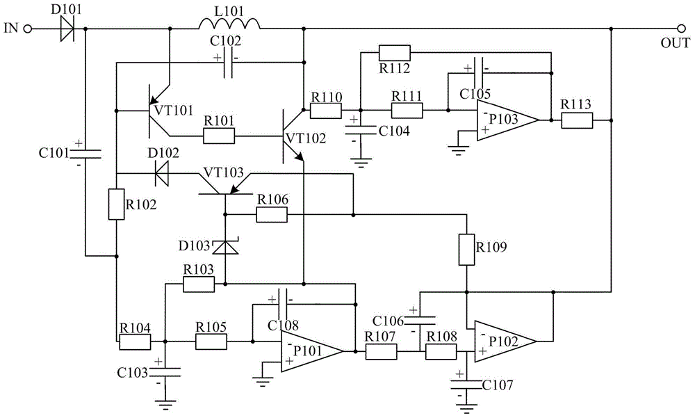 Excitation type large-current boosting double-filtering LED (Light-Emitting Diode) constant switching stabilized voltage supply