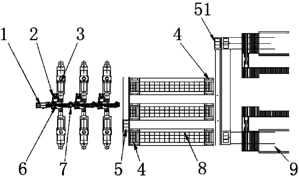 Automatic production line capable of achieving operation from pressing to sintering of magnetic shoes and implement method thereof