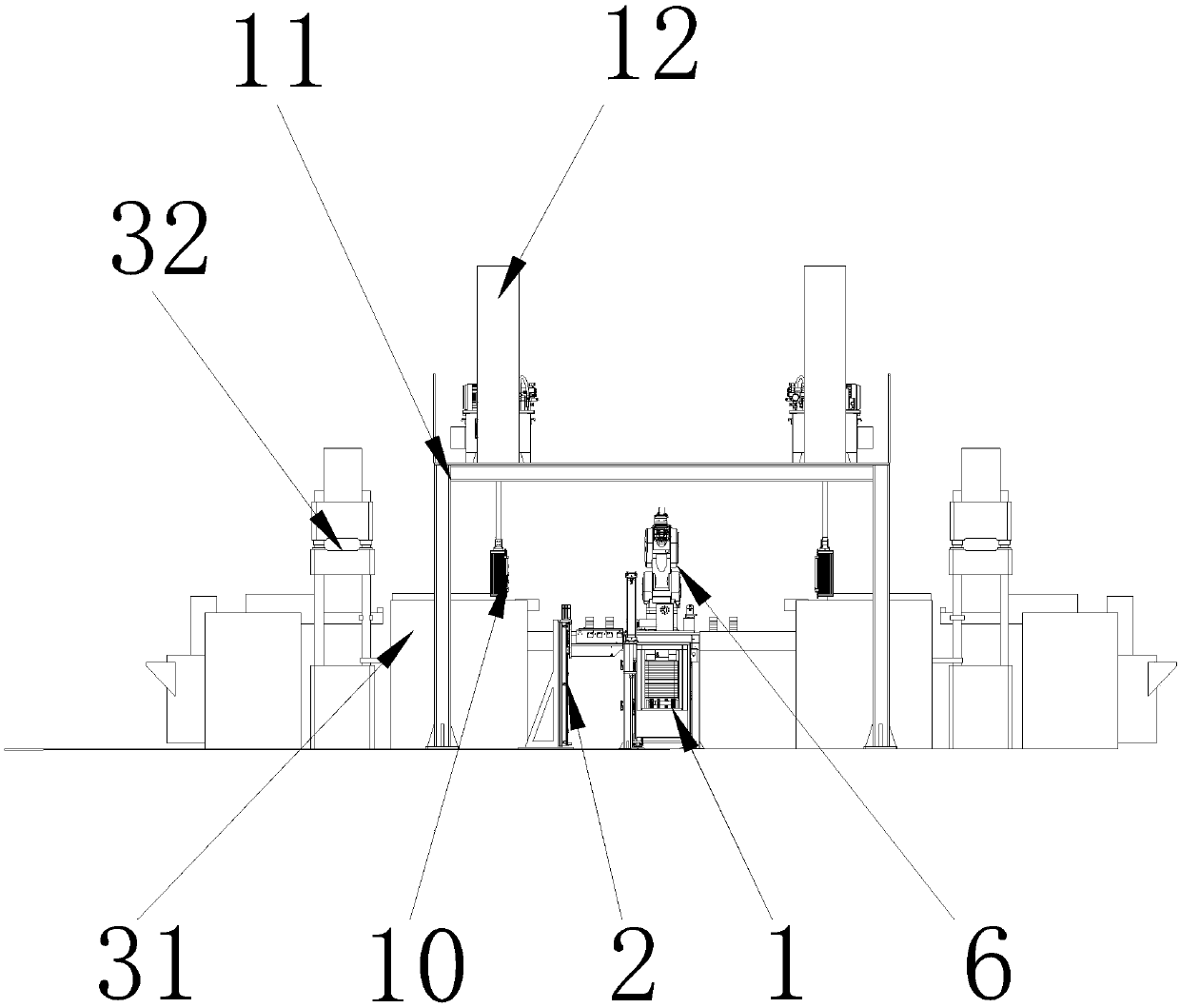 Automatic production line capable of achieving operation from pressing to sintering of magnetic shoes and implement method thereof