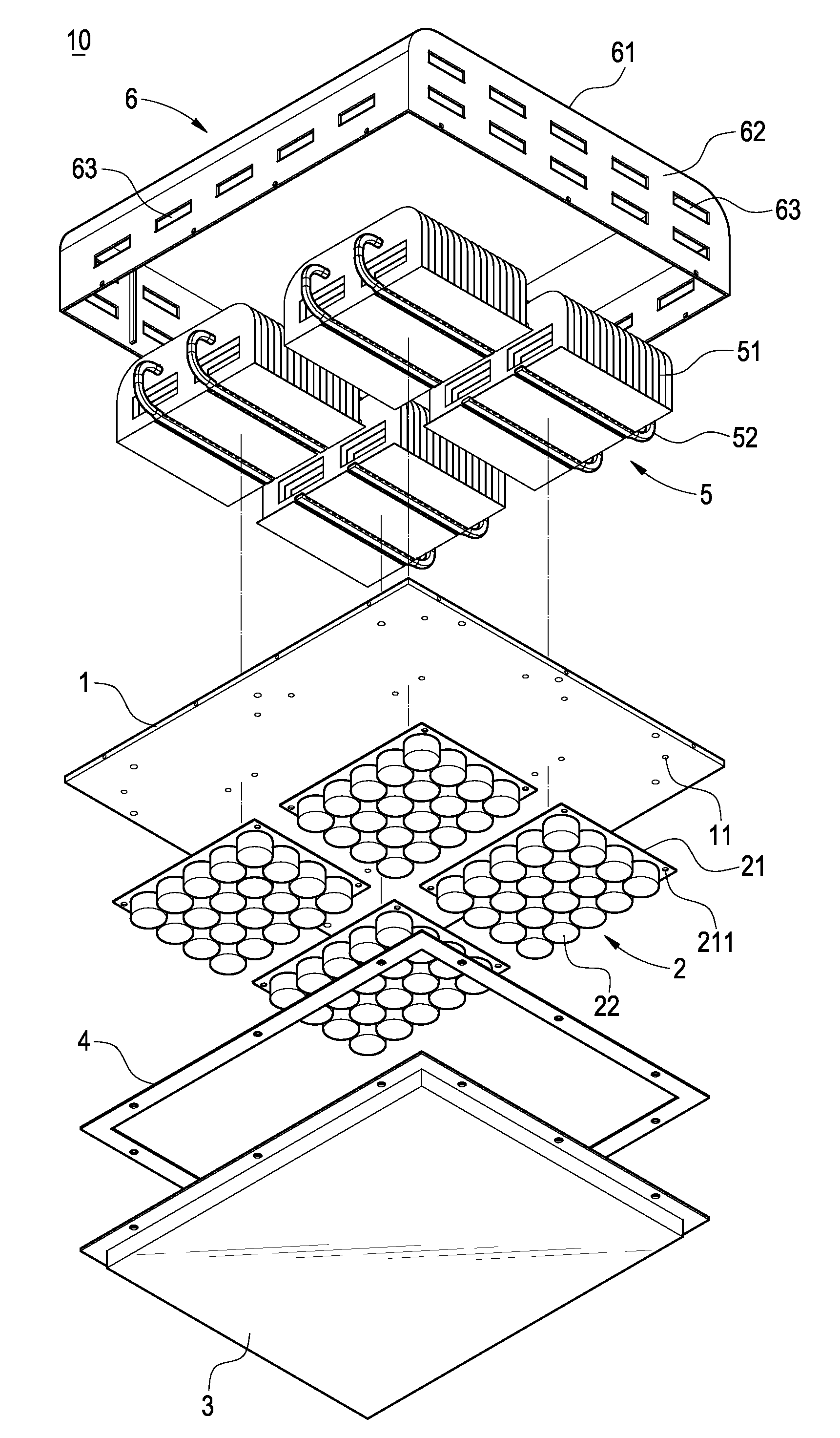 Assembled structure of large-sized LED lamp