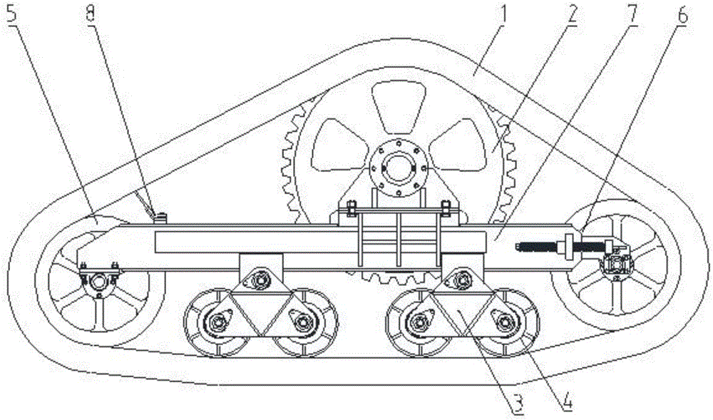 Harvester rubber halftrack traveling device