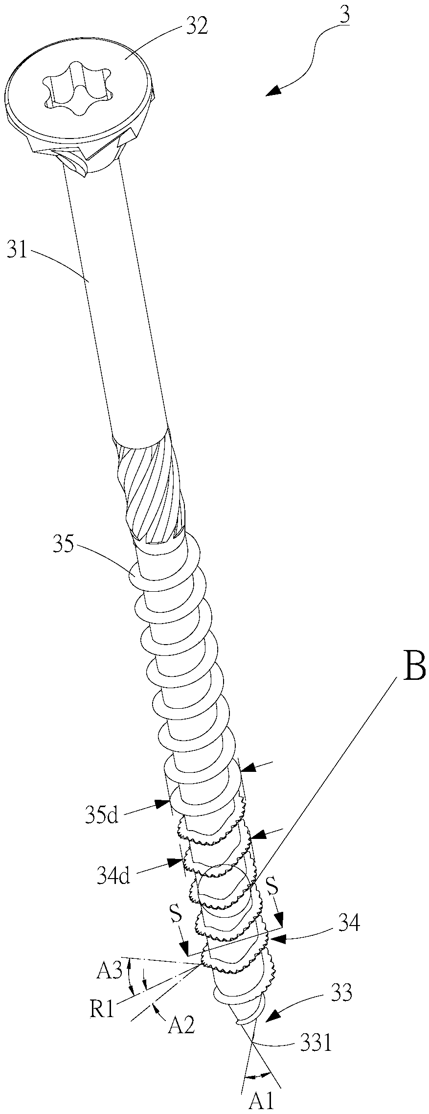 Screw with low spin lock torque