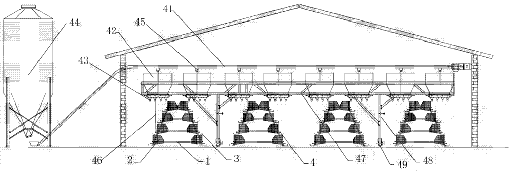 Stepped laying hen cage