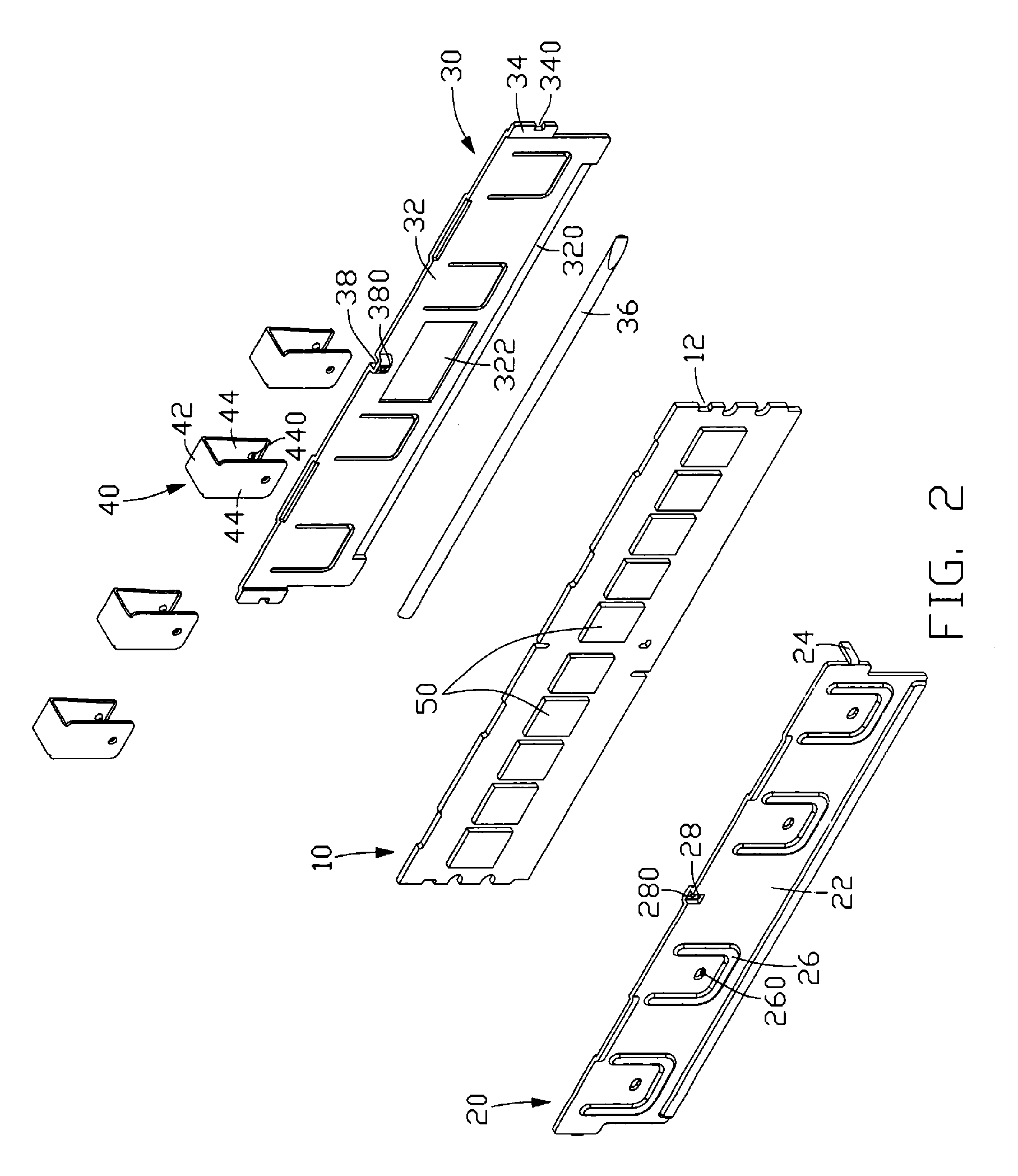 Memory module assembly including a clamp for mounting heat sinks thereon