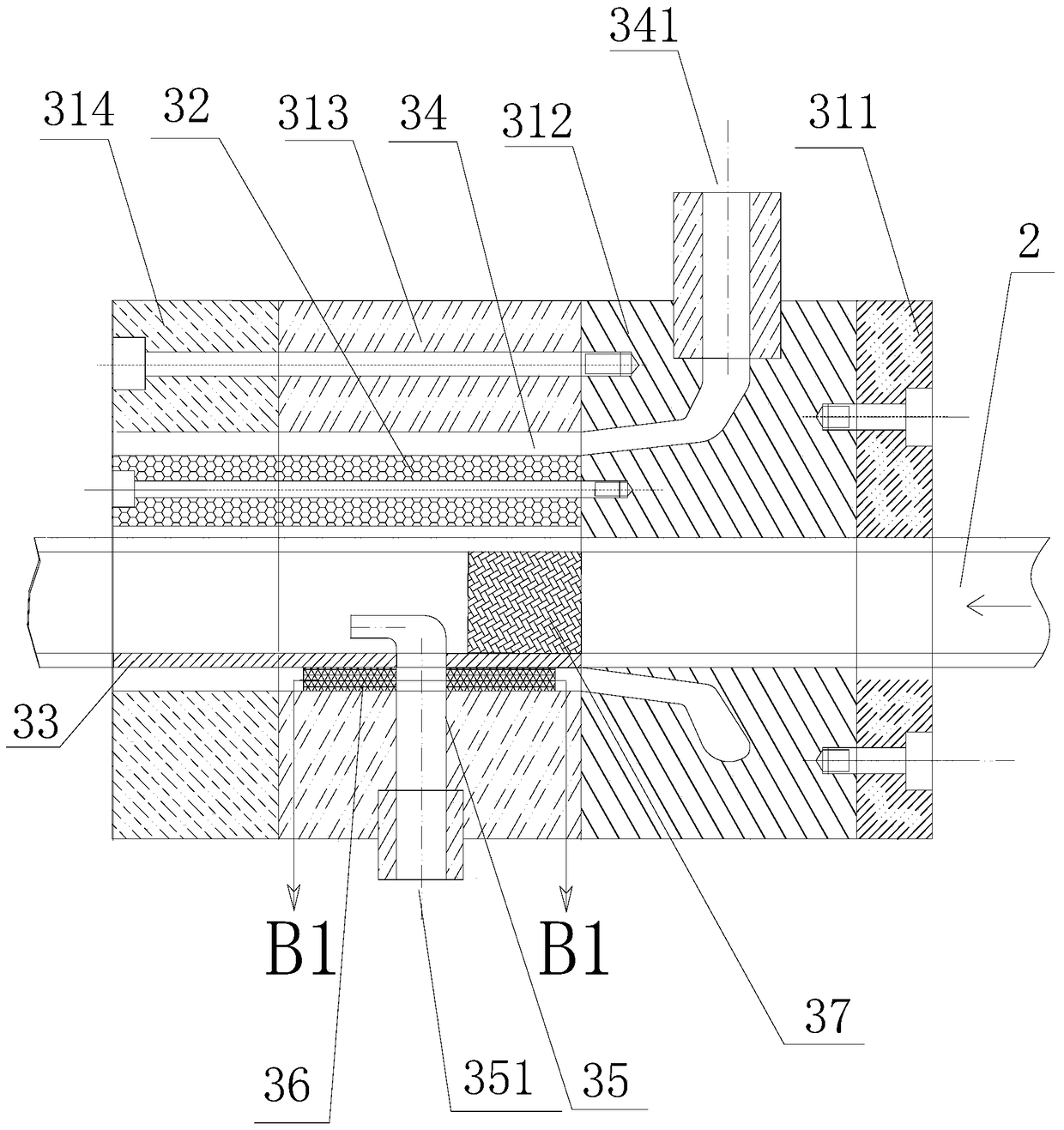 Extrusion die for composite board formed by co-extrusion of metal profile and wood plastic