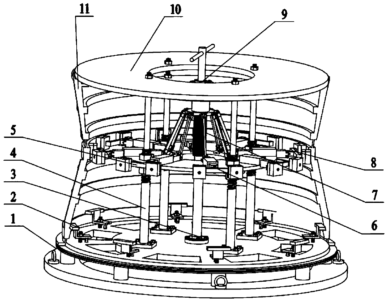 Synchronous telescopic adaptive multi-point support fixture for processing of annular thin-wall workpieces