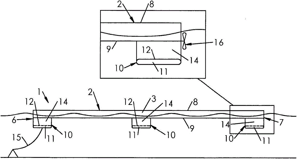 Semi-submersible platform with a stabilising fin, and offshore wave power plant incorporating such a platform