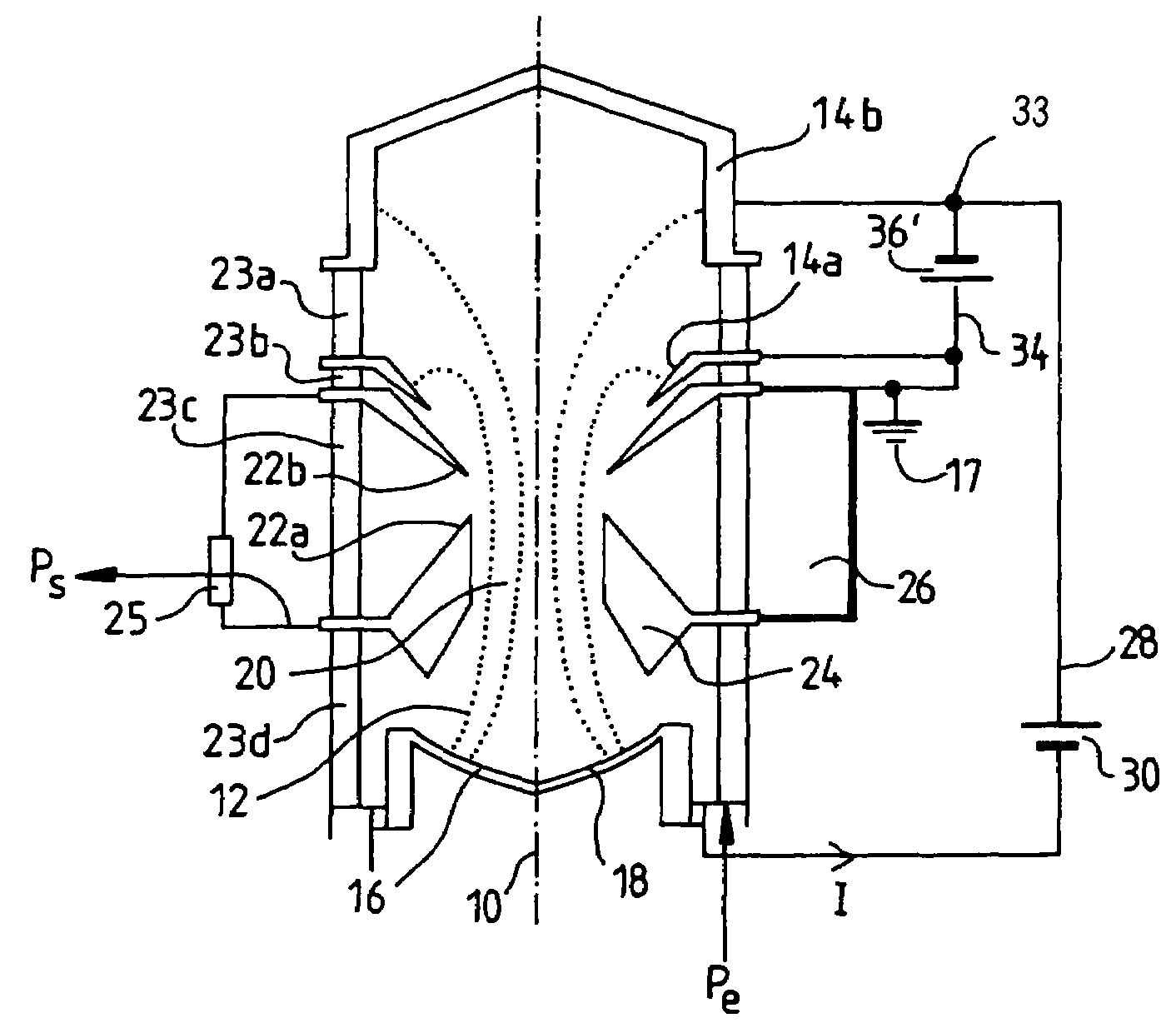 Amplifier comprising an electronic tube provided with collectors biased by at least two DC bias sources