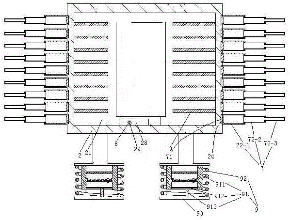 Transformer with radiator with shock isolation feet and detachable telescopic outer fins fixedly connected with inner fins