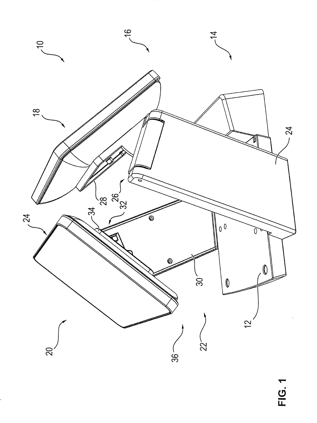 Cash register system with pivotable arms