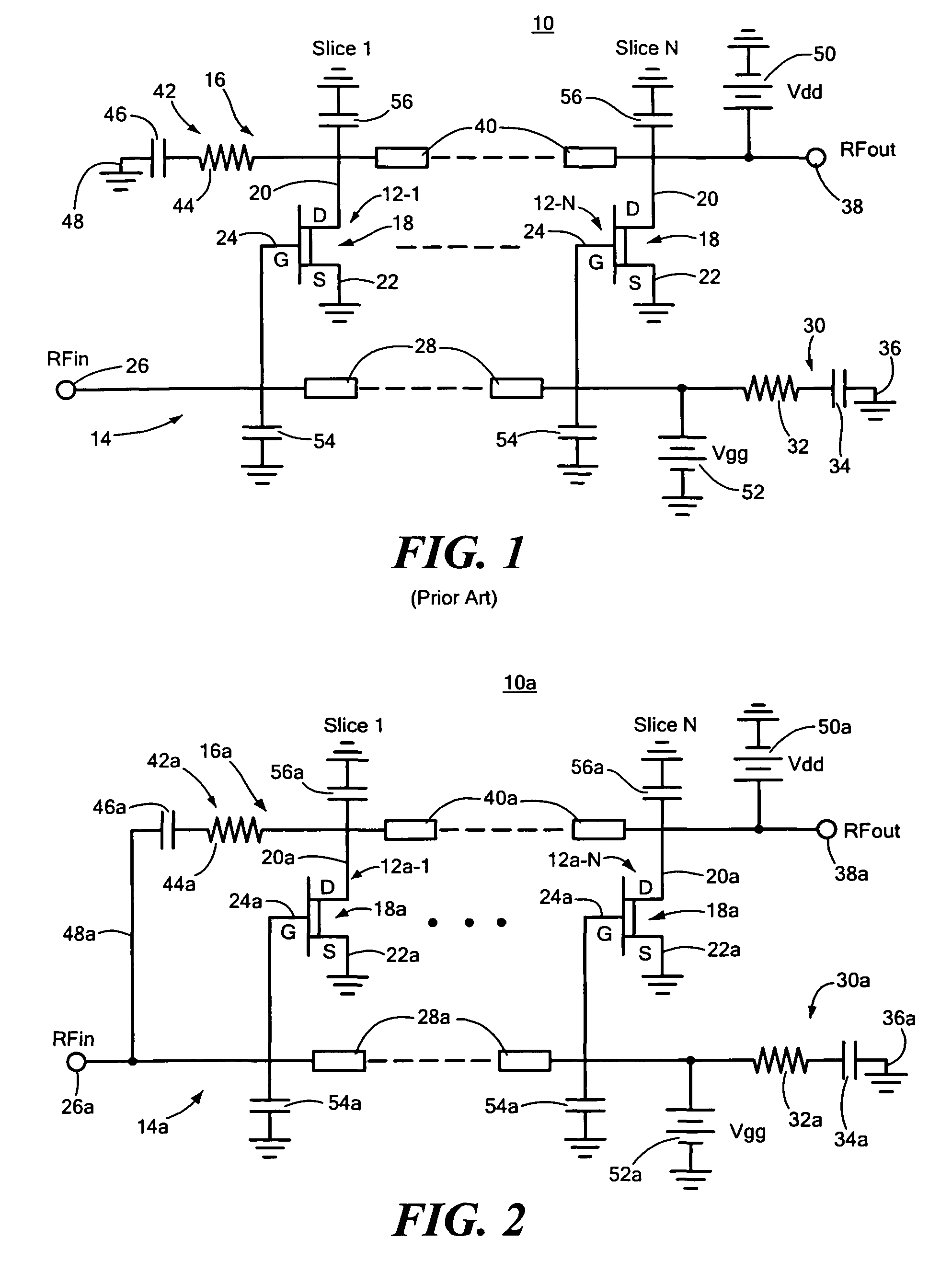 Modified distributed amplifier to improve low frequency efficiency and noise figure