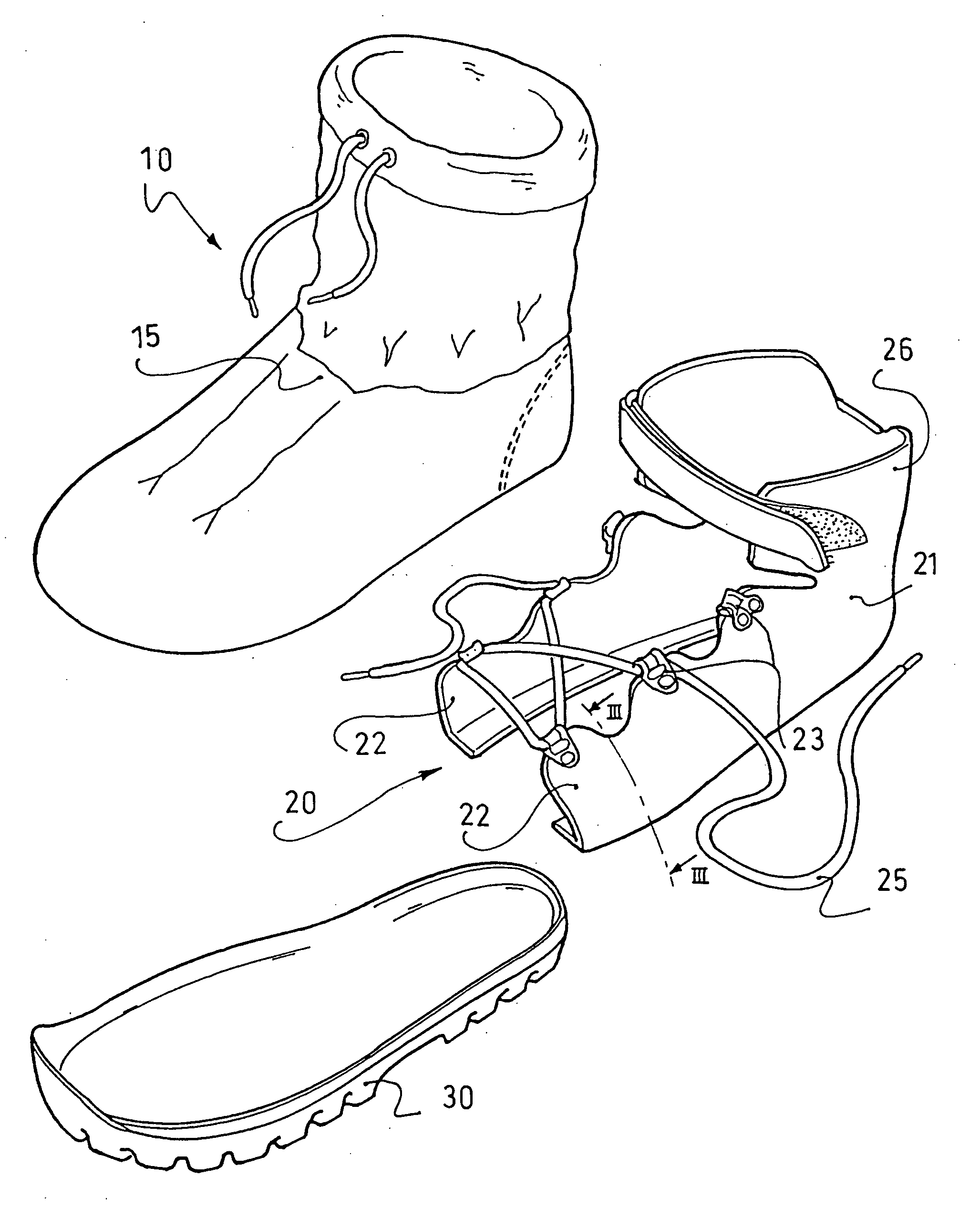 Composite reinforcement element, a boot and a binding incorporating such element, and a method of manufacturing same