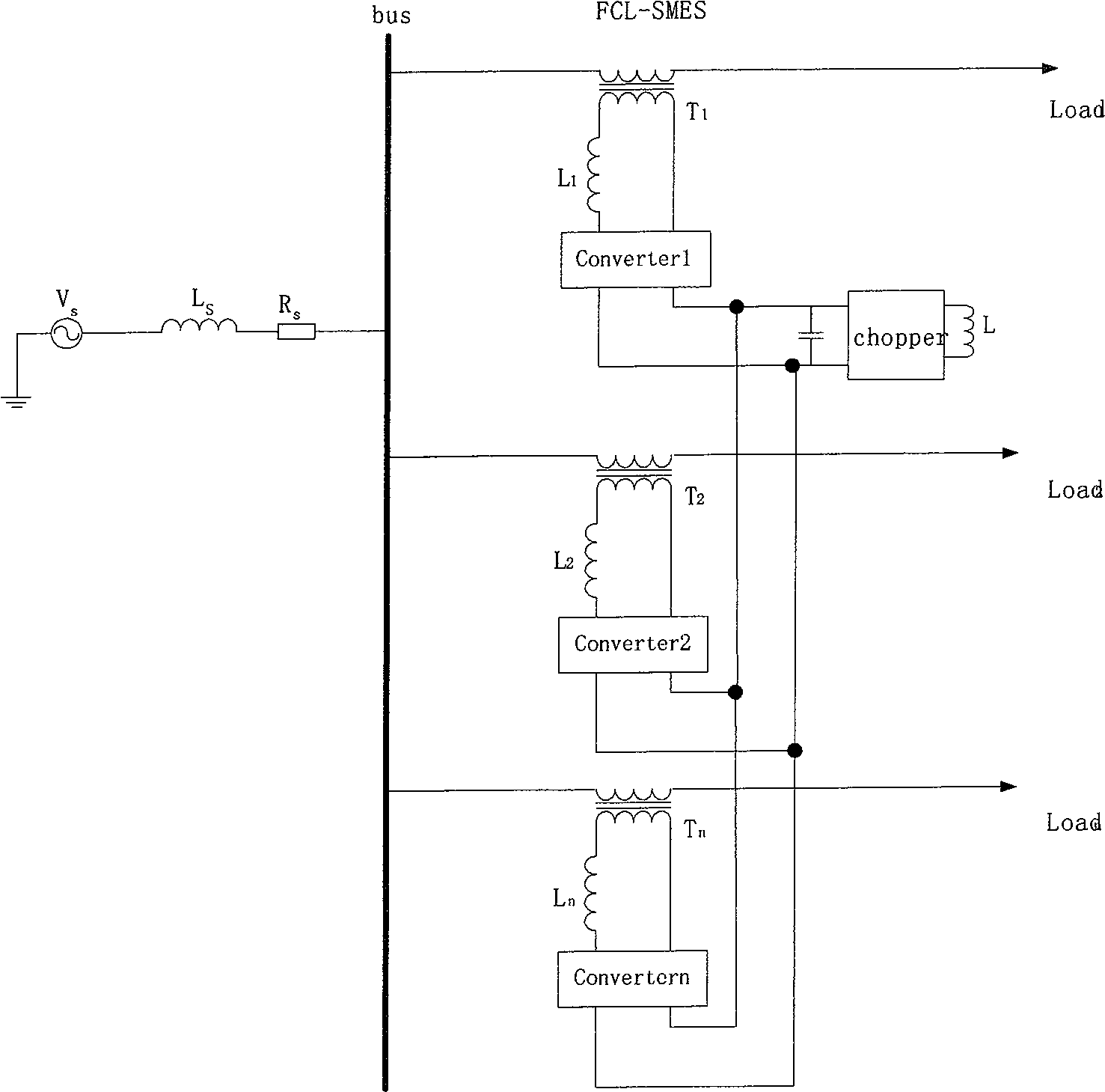 Line-to-line voltage compensation type current limiting energy storage circuit