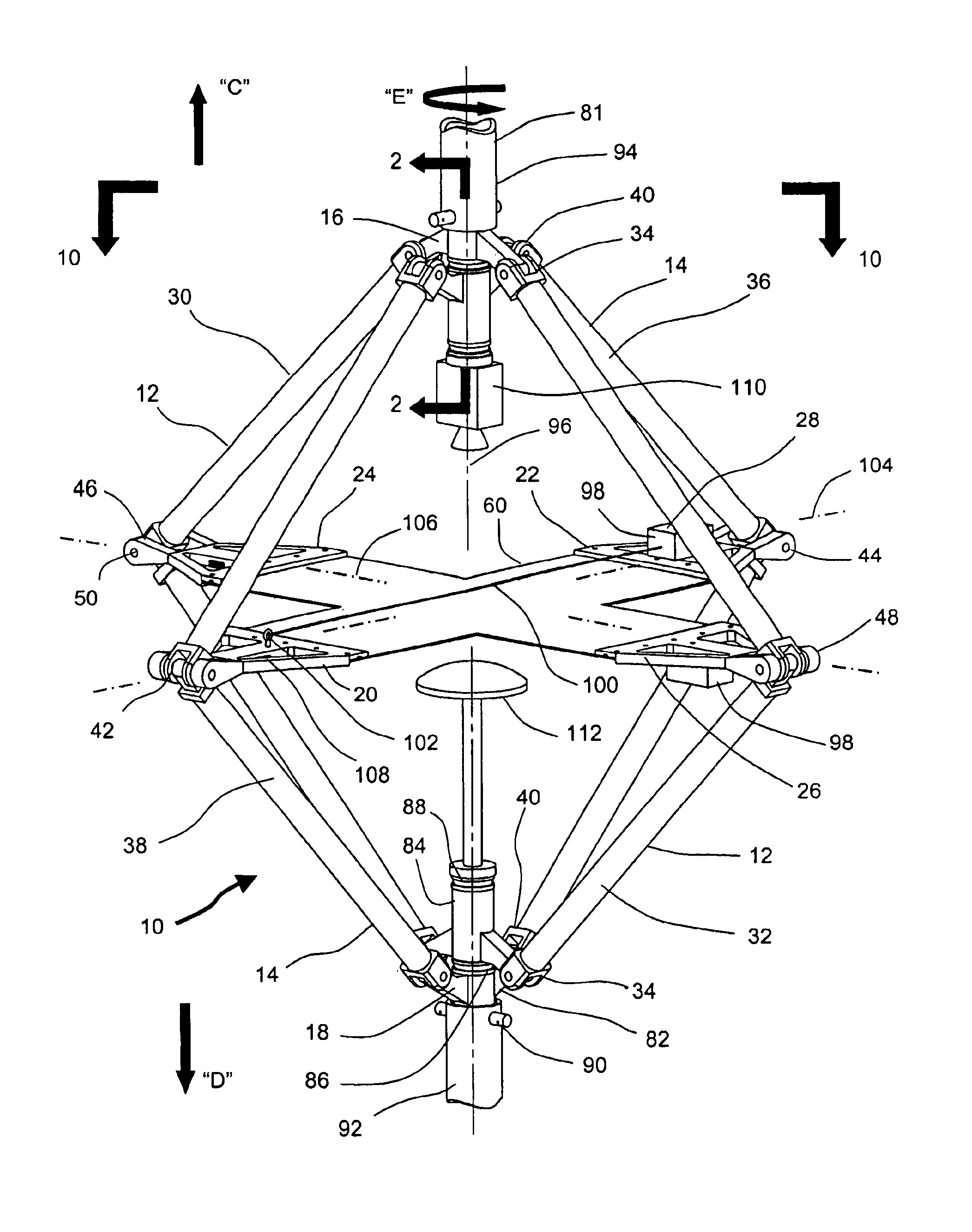 Combined in-plane shear and multi-axial tension or compression testing apparatus