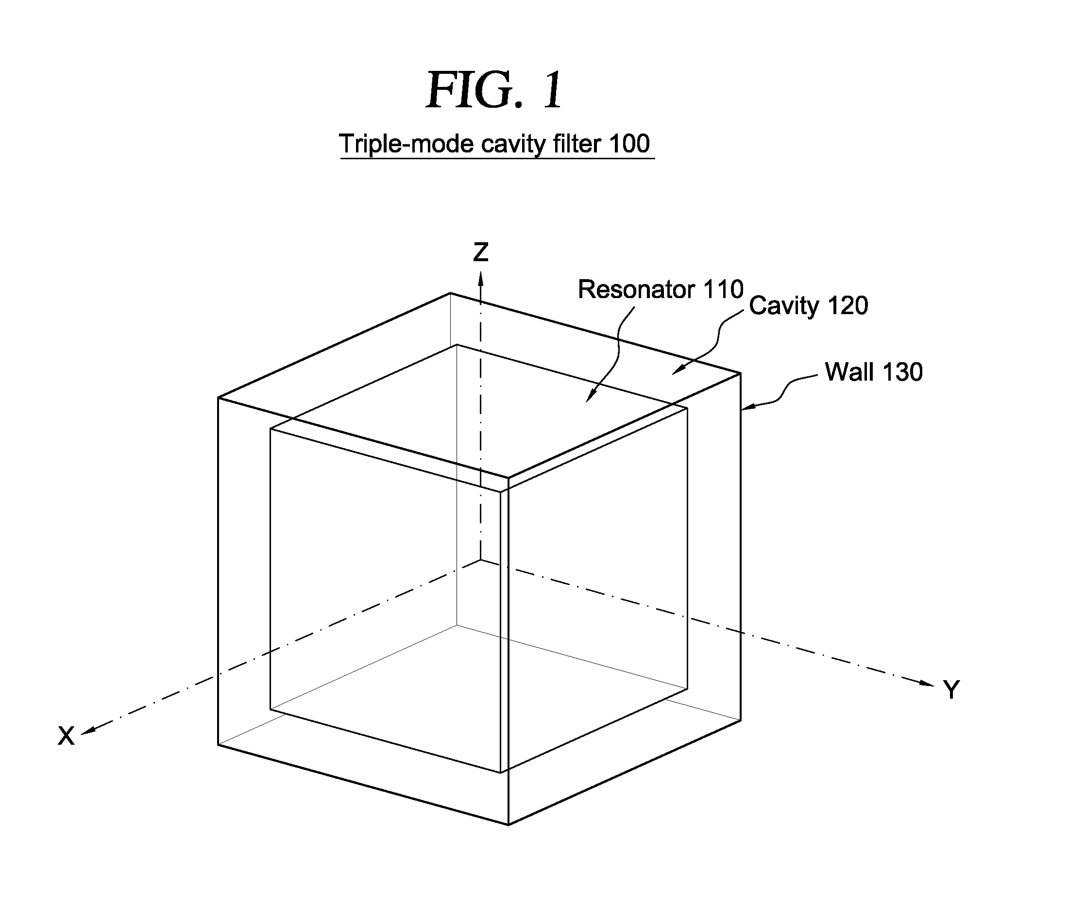 Triple-mode cavity filter having a metallic resonator