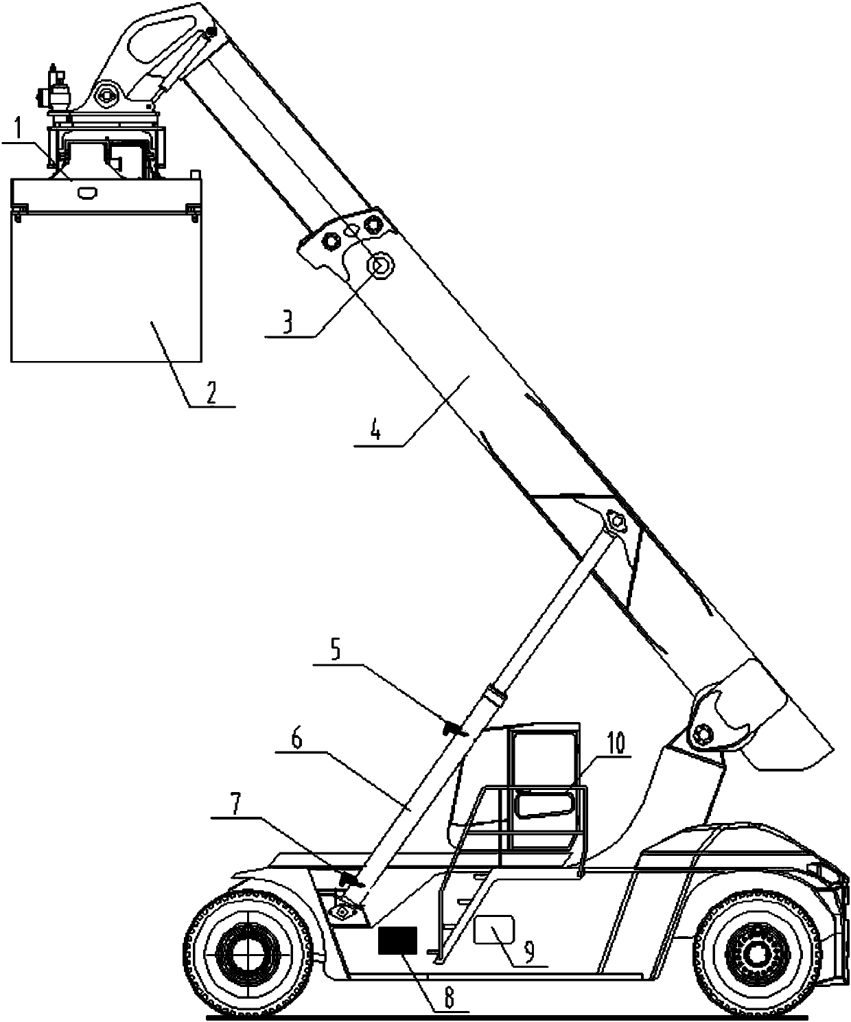 Hydraulic energy regeneration automatic control device for container front crane and control method