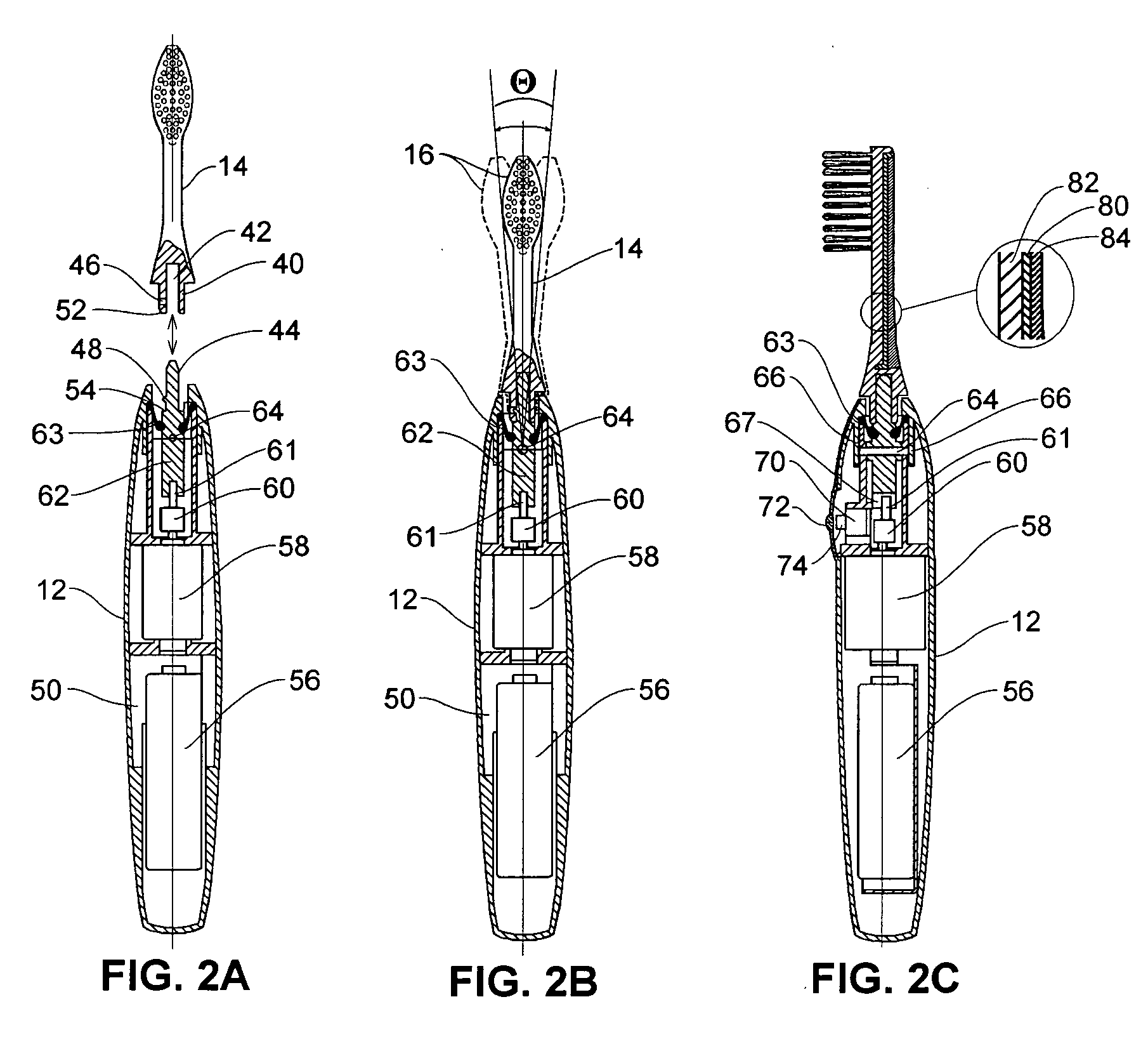 Electric toothbrush for implementing the bass brushing technique