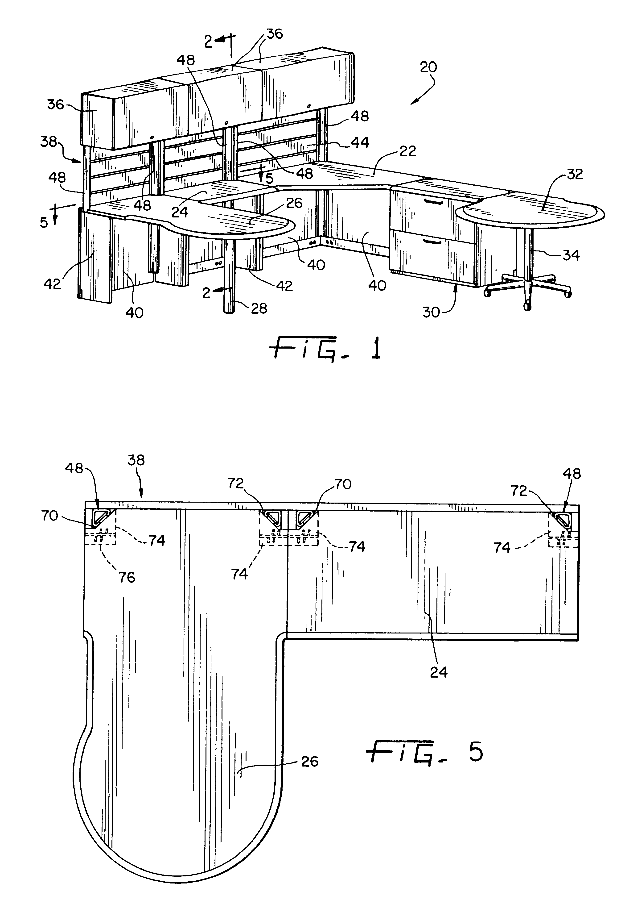 Desk system having stanchion supported overhead storage cabinet