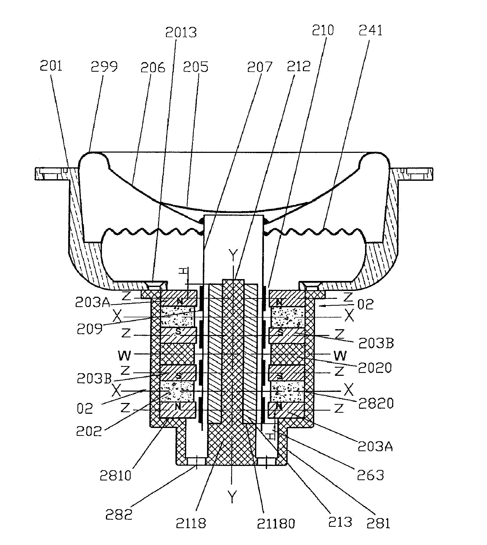 Multi-driver transducer having symmetrical magnetic circuit and symmetrical coil circuit