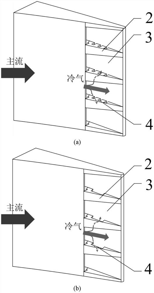 Turbine guide vane structure with rib upper through seam on trailing edge