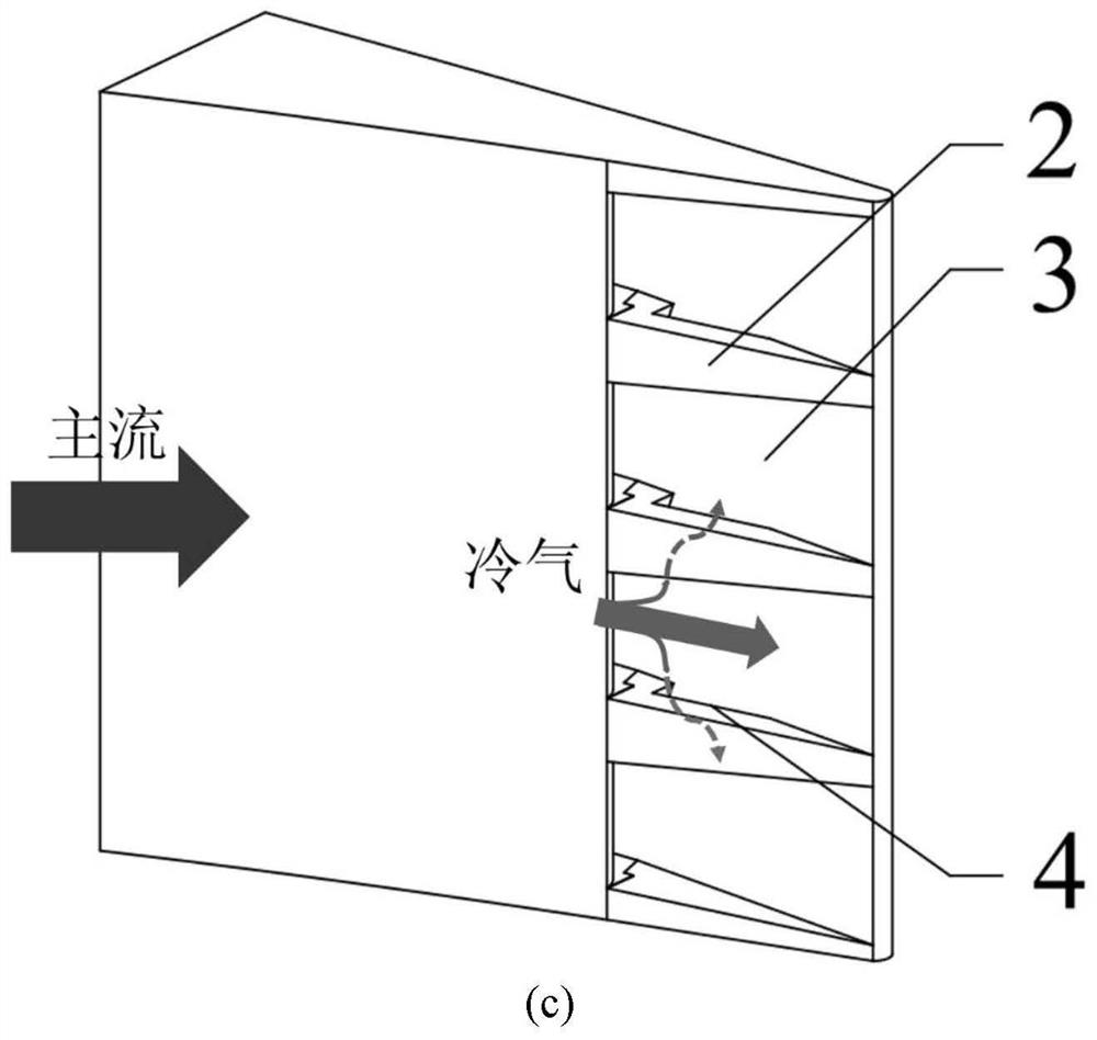 Turbine guide vane structure with rib upper through seam on trailing edge