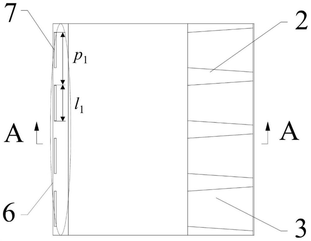 Turbine guide vane structure with rib upper through seam on trailing edge