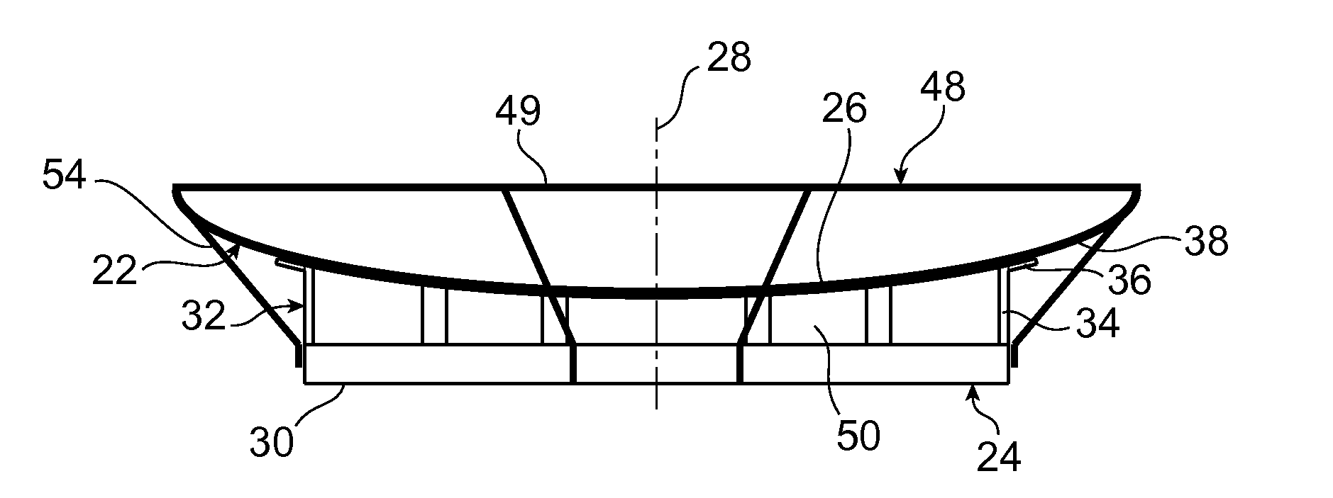 Radio antenna including improved means of rigidification