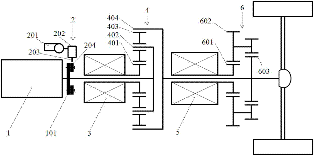 Engine locking double-motor single-planetary-line two-stage speed reduction hybrid power system