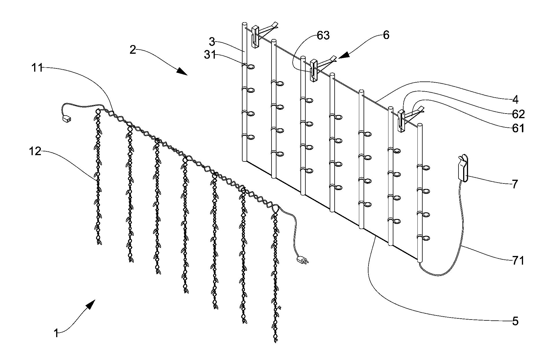 Organizing and installation device for icicle lights