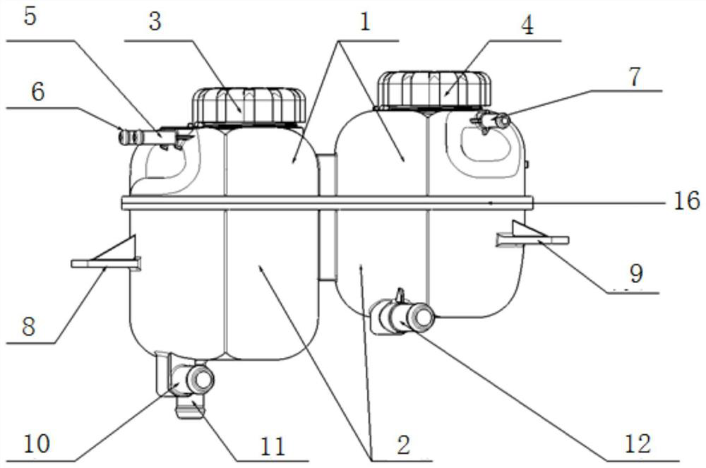 Integrated double-cavity liquid storage tank for new energy vehicle