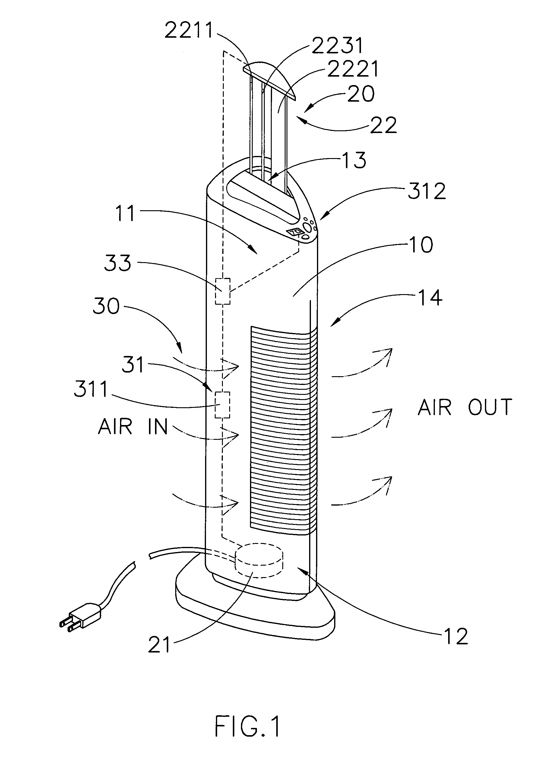 Air purifier with Ozone reduction arrangement