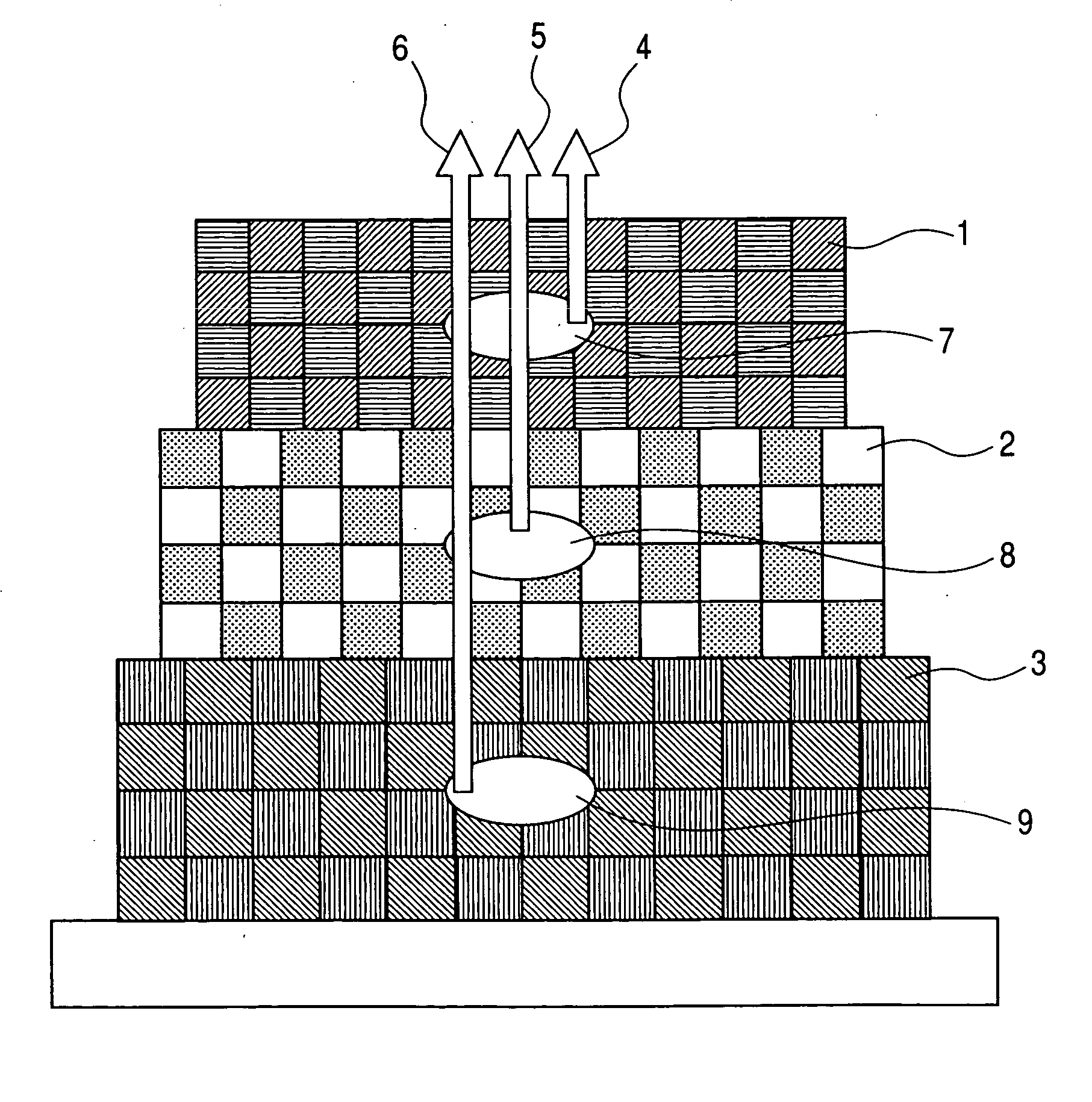 Stacked three dimensional photonic crystal, light emitting device, and image display apparatus