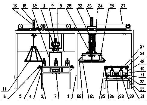 Sewing device for bottom pockets of double-reinforcement cylindrical flexible freight bags