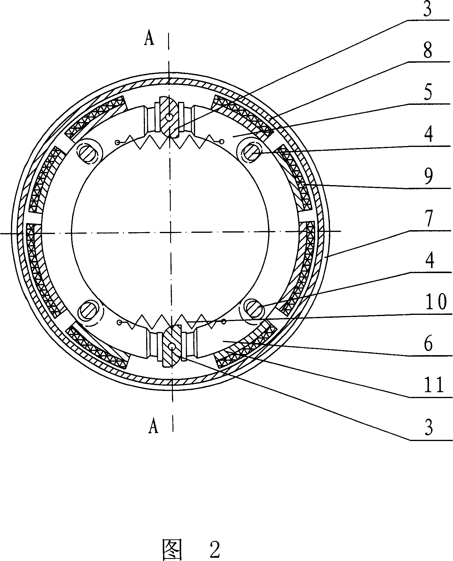 Drum type four-ungulae pneumatic brake with gap adjusted automatically