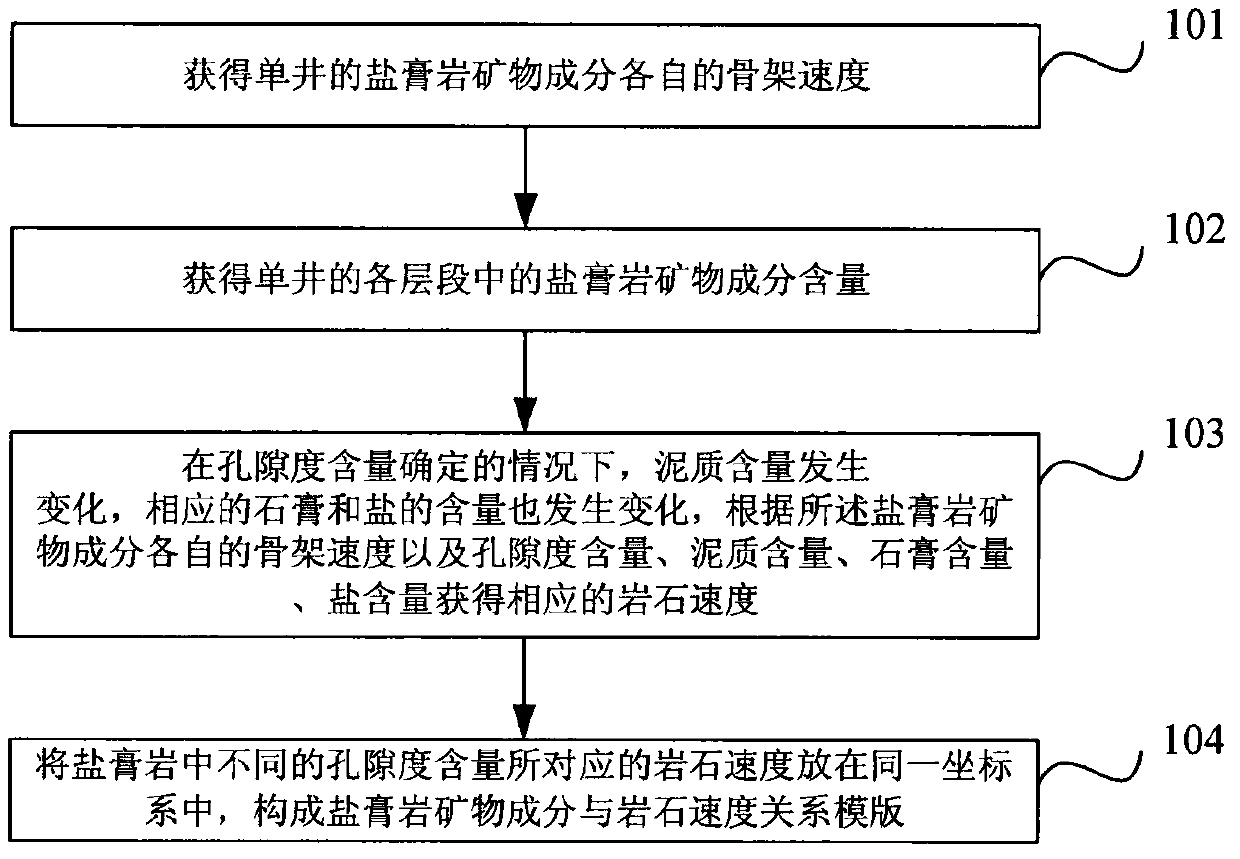 Method and device for establishing relationship template between mineral composition of salt gypsum rock and rock velocity