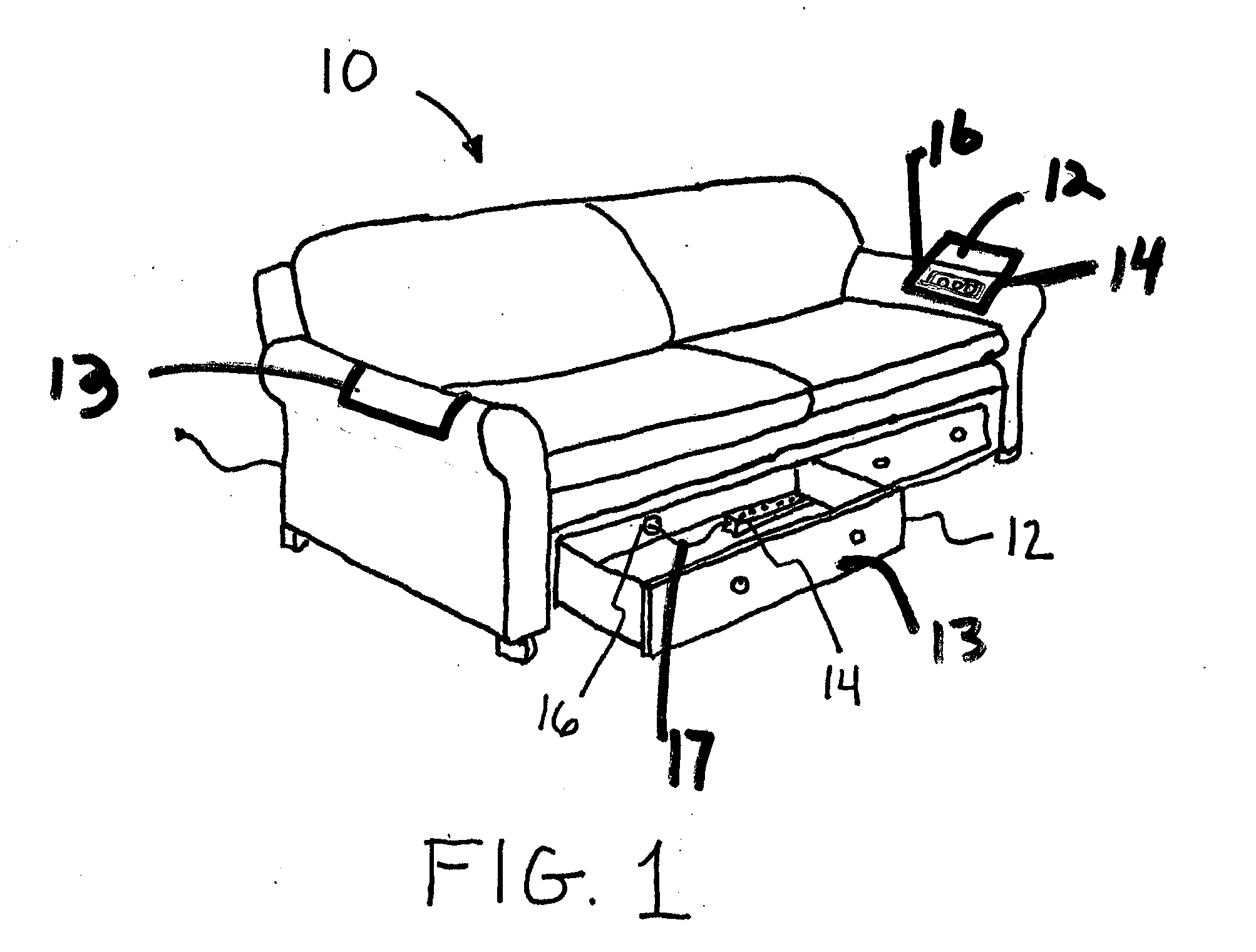 Seating furniture with built-in media dock