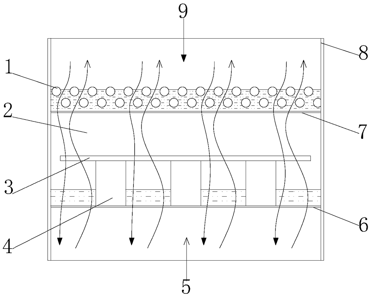 A flue gas purification device and method combining fluidized atomization and liquid film washing