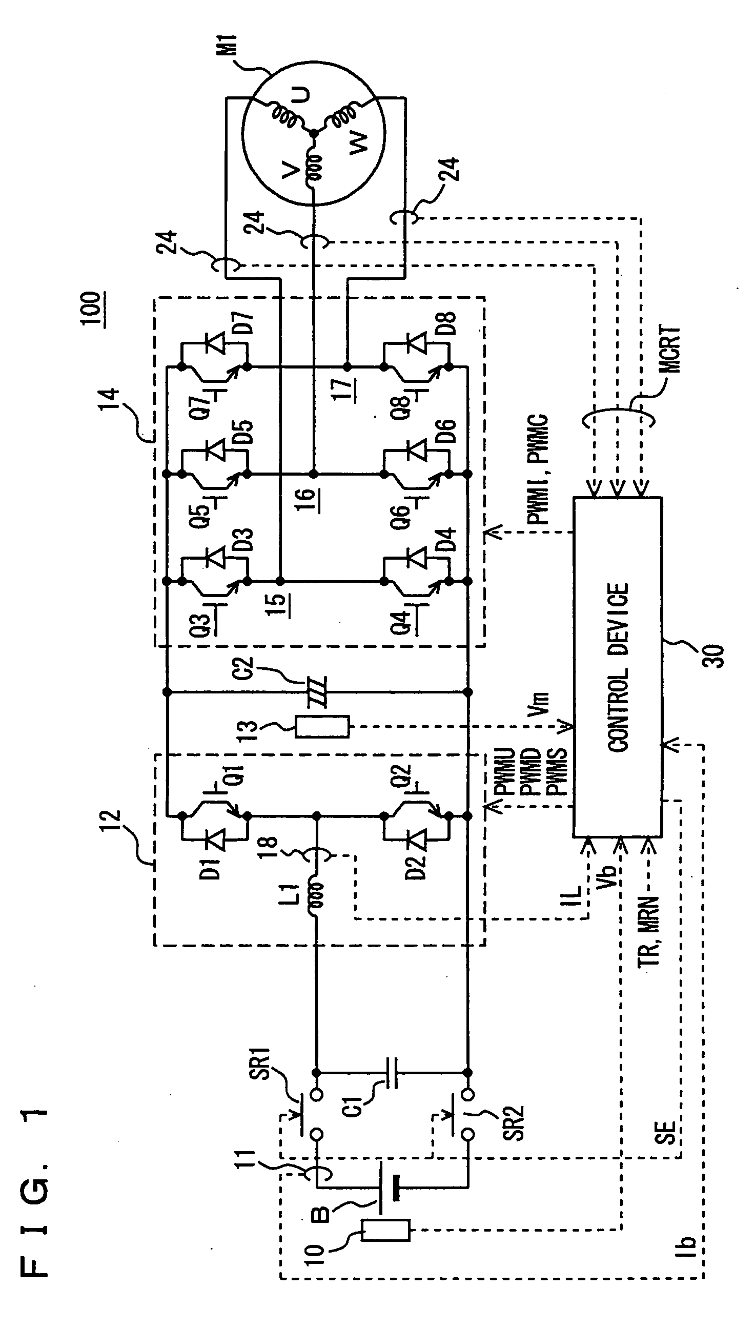 Motor drive apparatus, vehicle having the same mounted therein, and computer readable storage medium having a program stored therein to cause computer to control voltage conversion