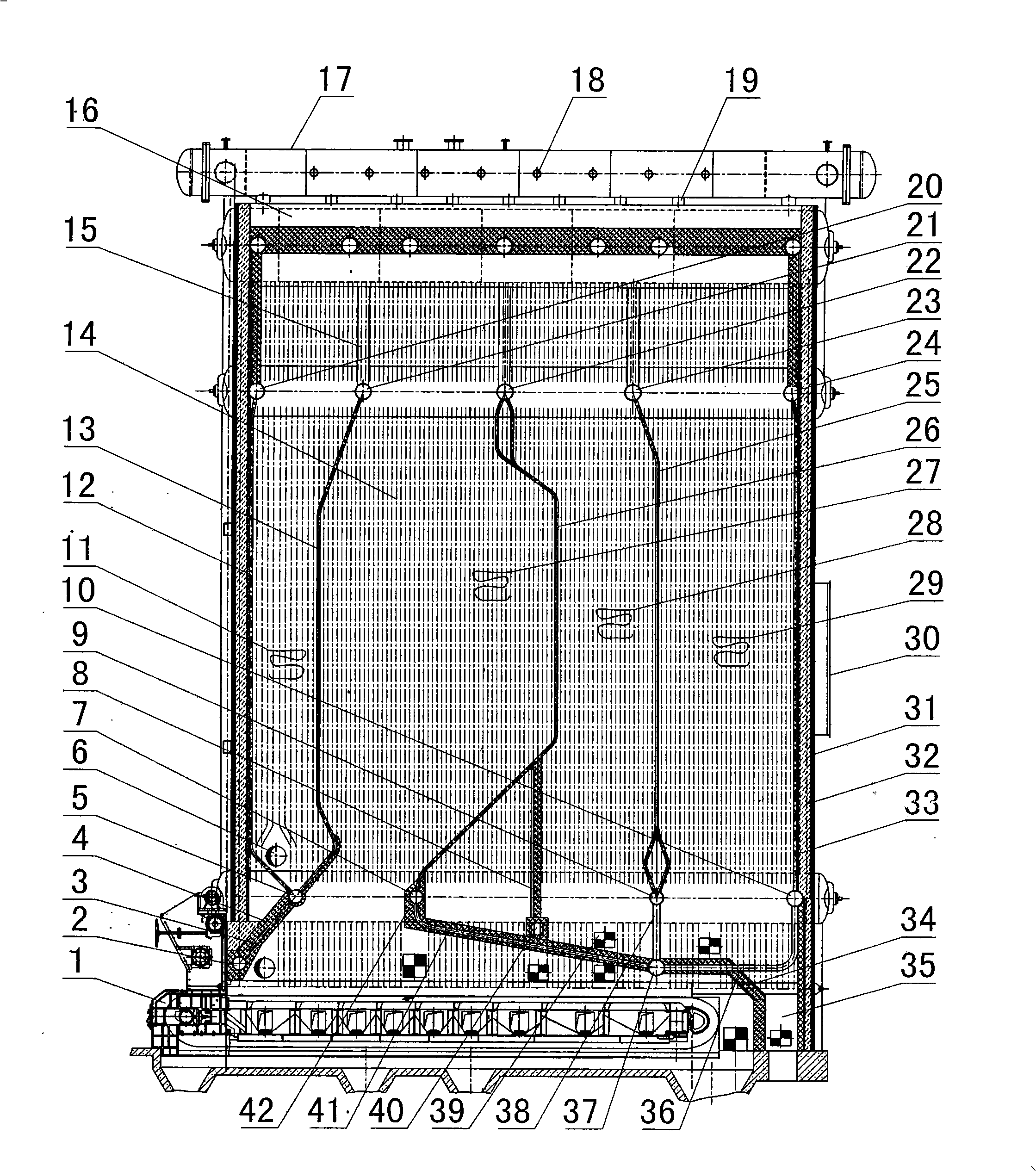 Large-sized grate firing pressurized phase inversion heat-exchanging hot water boiler