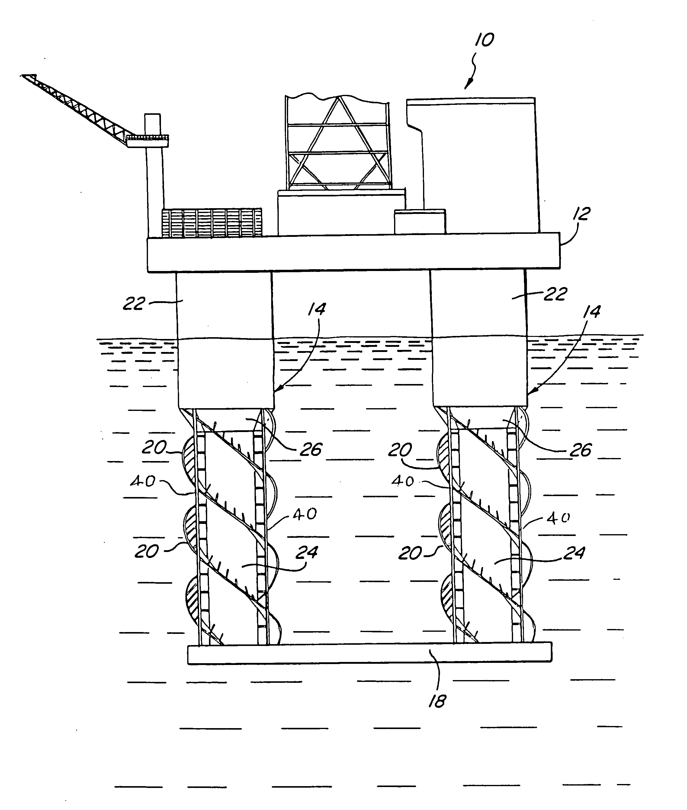 Extendable draft platform with buoyancy column strakes