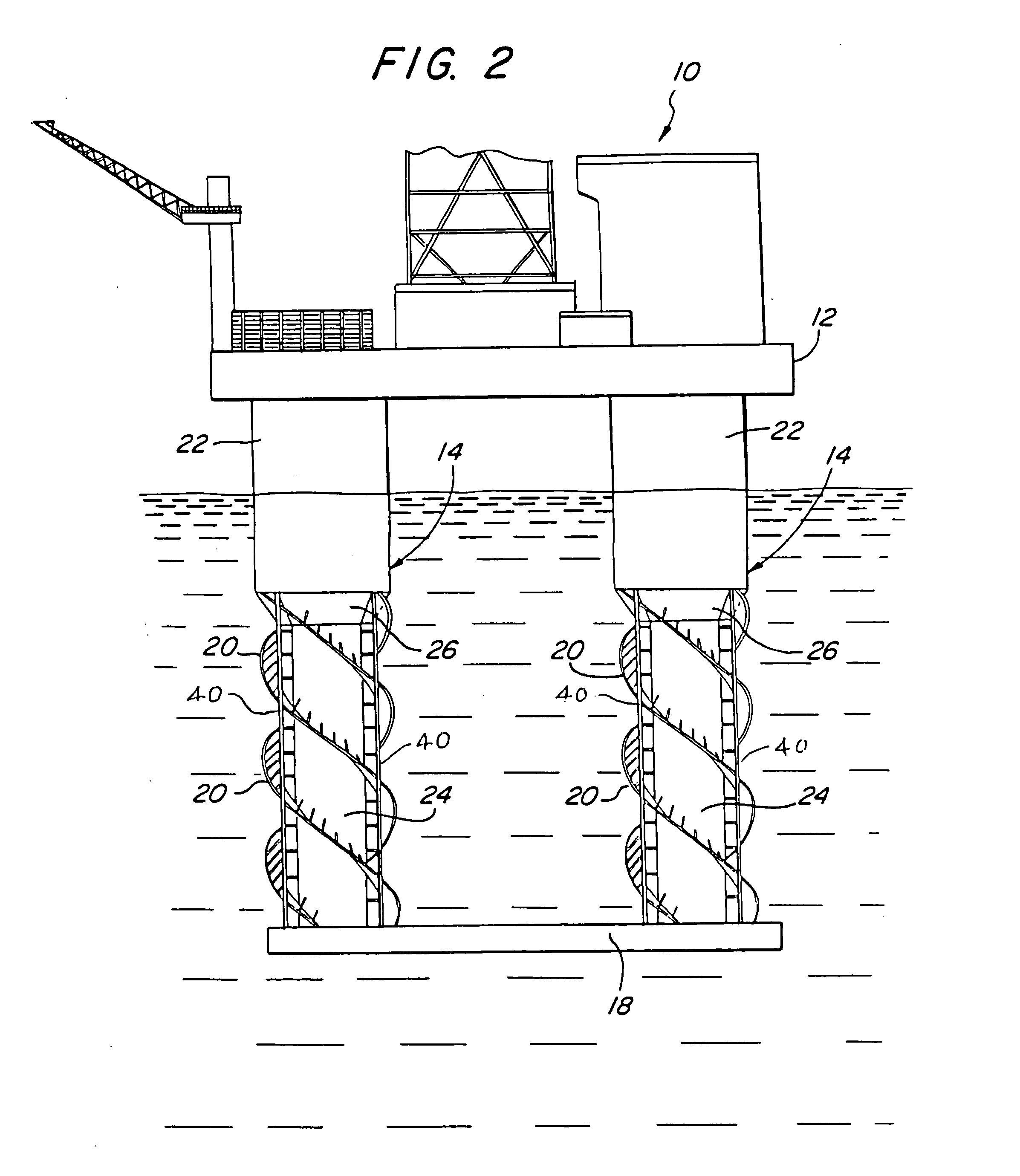 Extendable draft platform with buoyancy column strakes