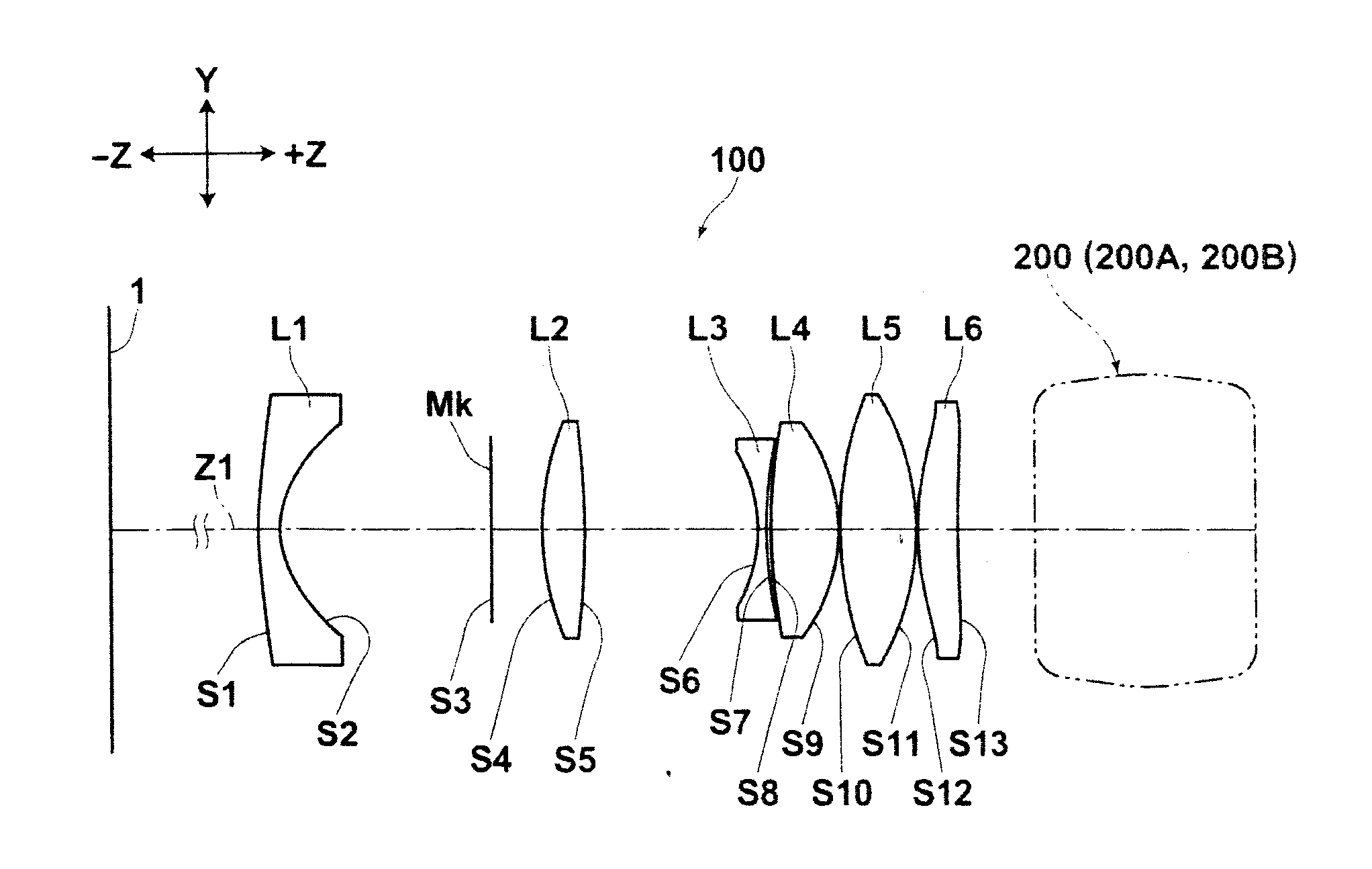 Lens for projection and projection-type display apparatus