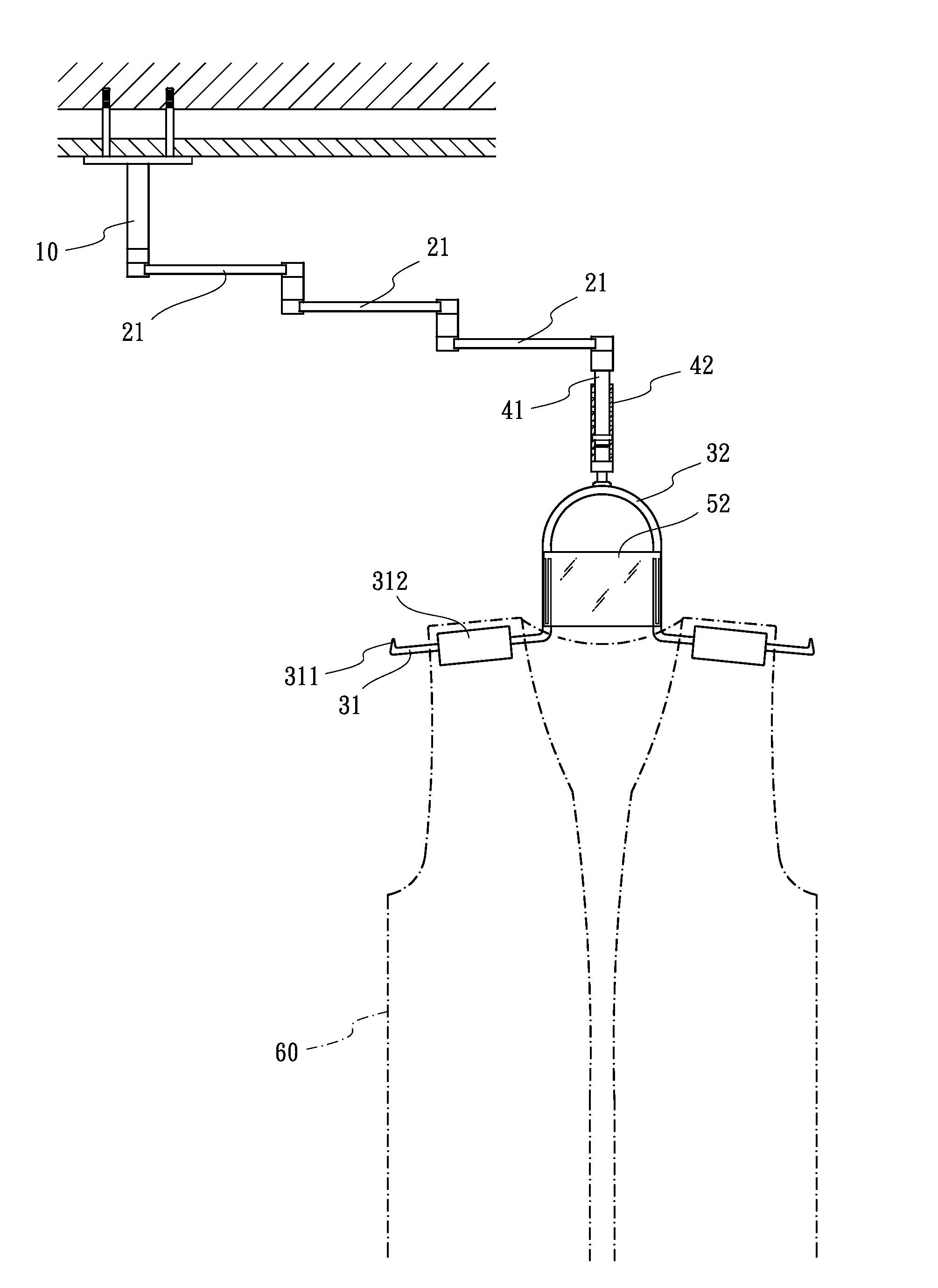 Suspensory lifting load apparatus for lead suits in radiation therapy