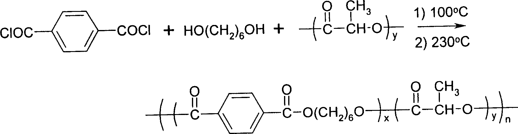 Synthesis of degradable aromatic/fatty copolymer ester by in-situ ester