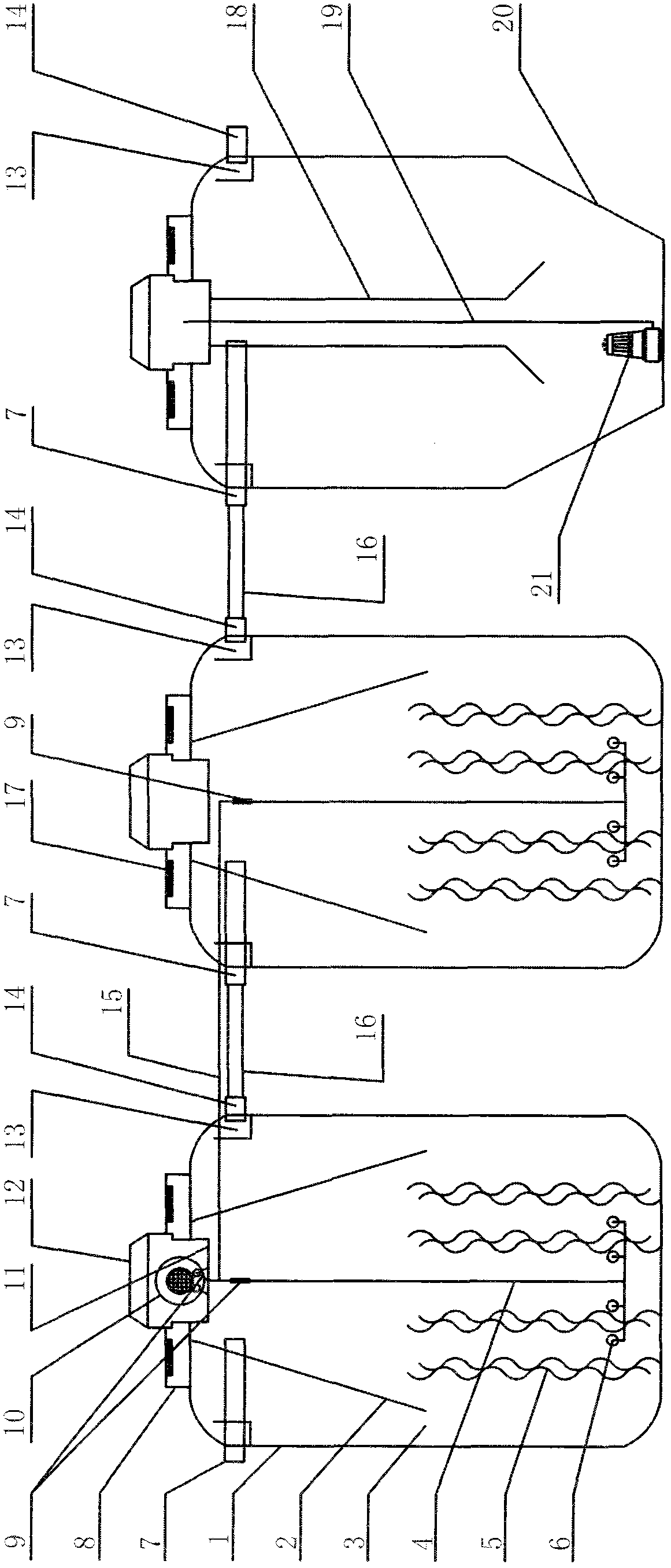 Multilevel biological contact oxidation reactor sewage treatment device