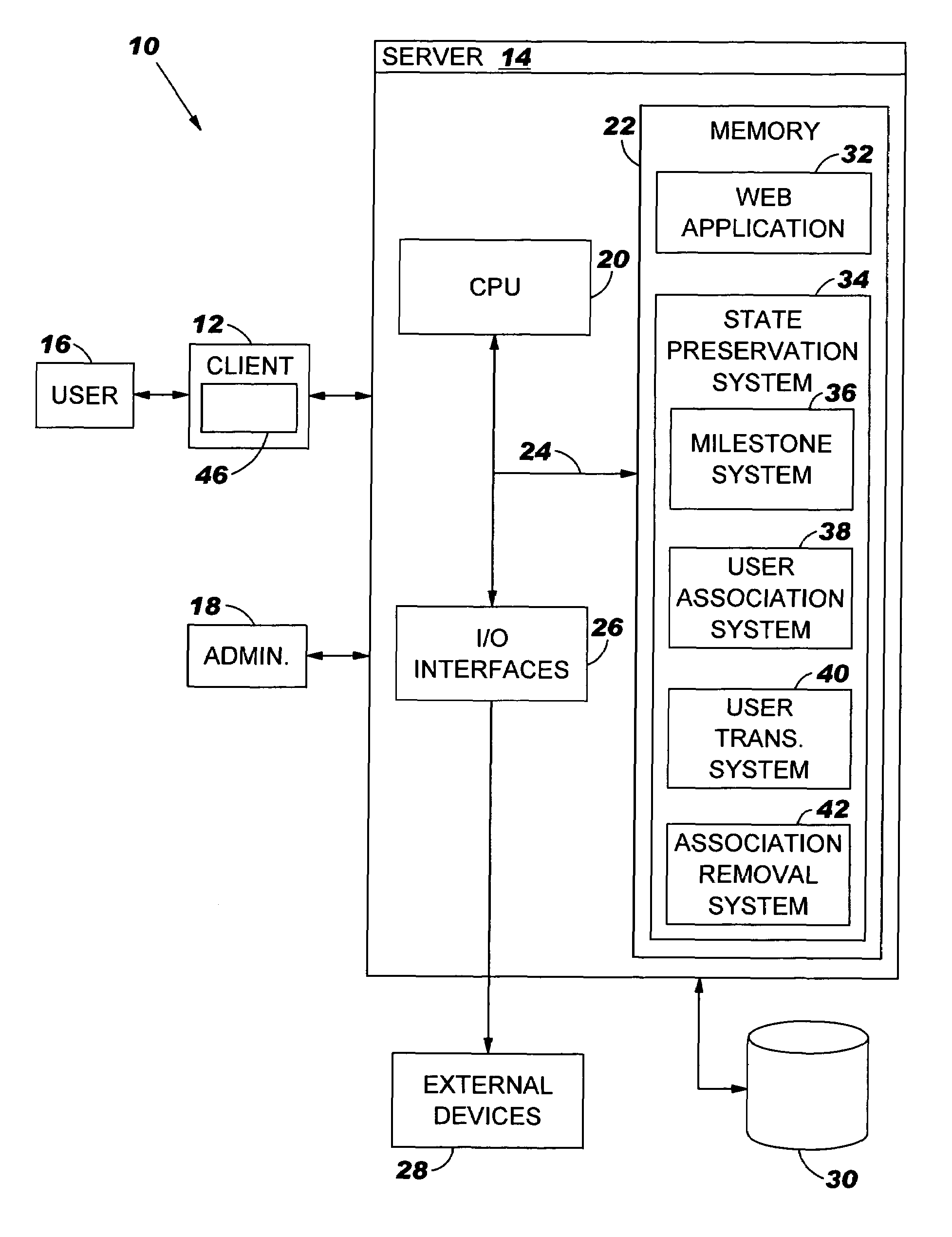 Method, system and program product for preserving a user state in an application